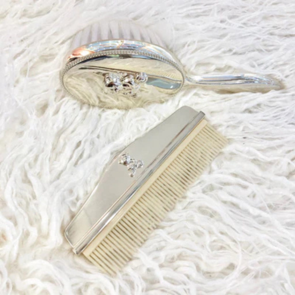 Presente Para Chá De Bebe / Batizado Conj. Pente E Escova Br Cor Prateado