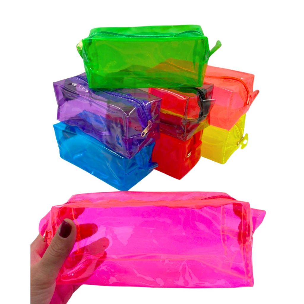 Imagem Necessaire Transparente KIT 2  Estojo Escolar Organizador Maquiagem Viagem Produto de Higiene