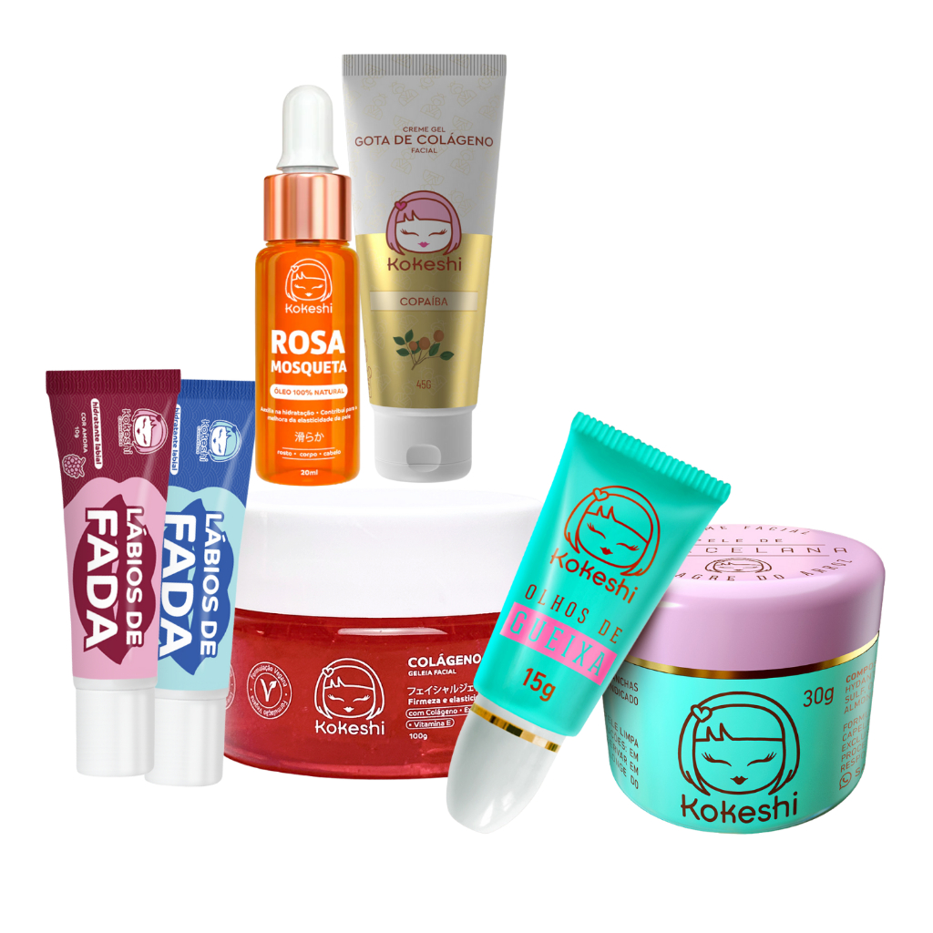 Kit Renovadores Colágeno Lábios de Fada Rosa Mosqueta Kokeshi em Oferta na Shopee