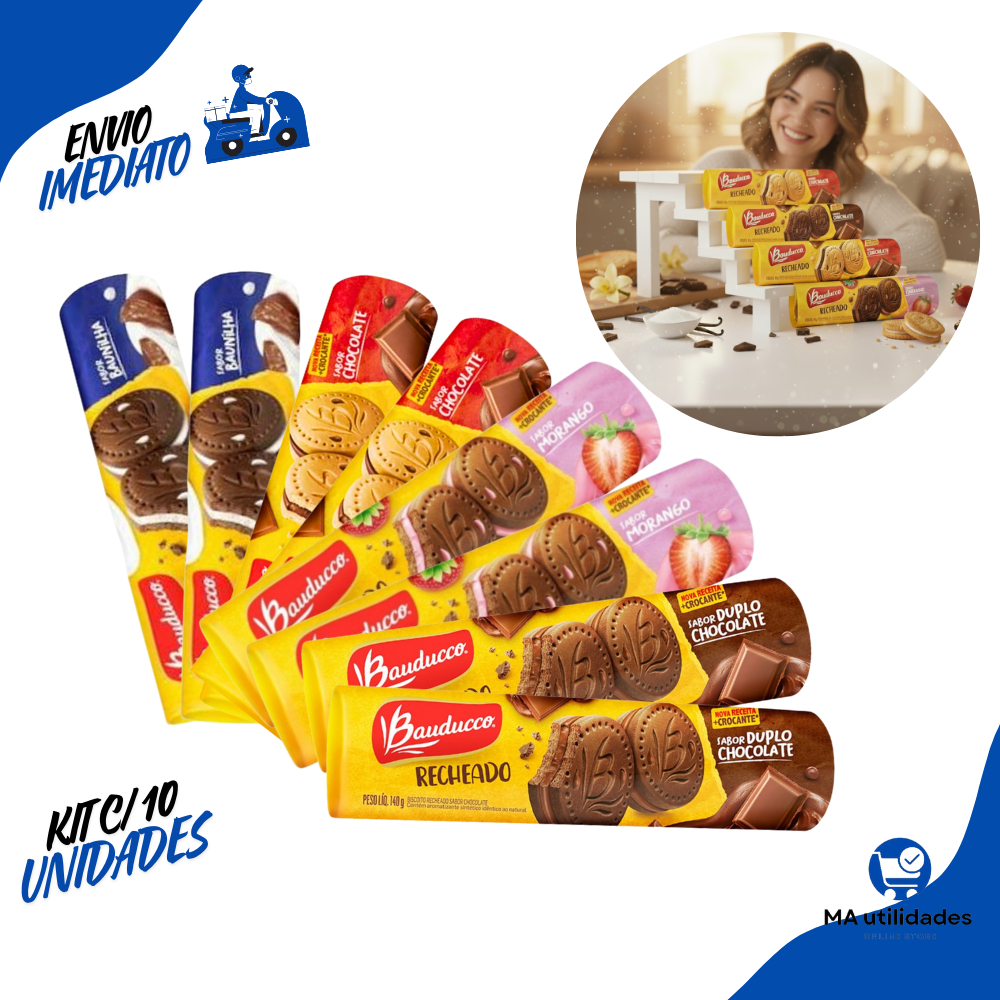 Kit 10x Biscoito Bauducco Recheado 140g Sortidos