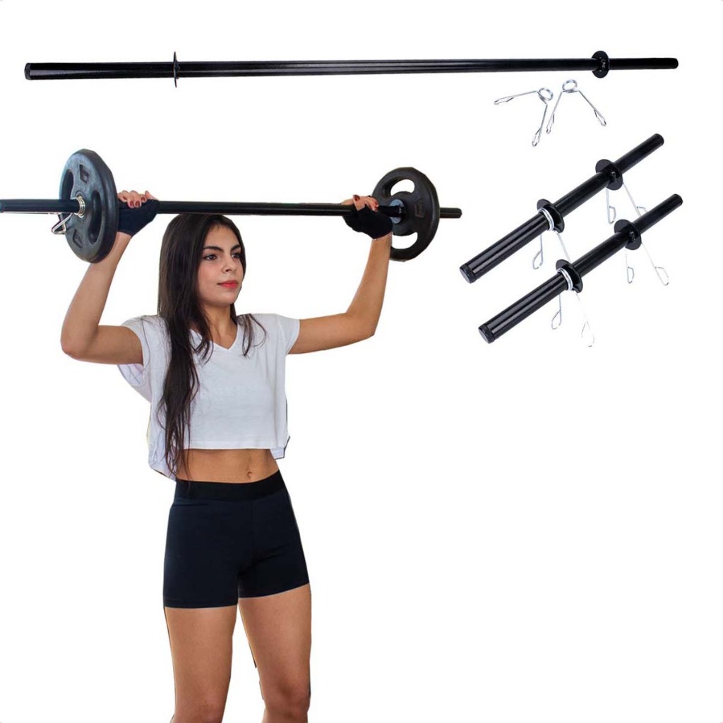 Kit Barra Body Pump e Barra Oca 40cm + Presilhas – Musculação Academia