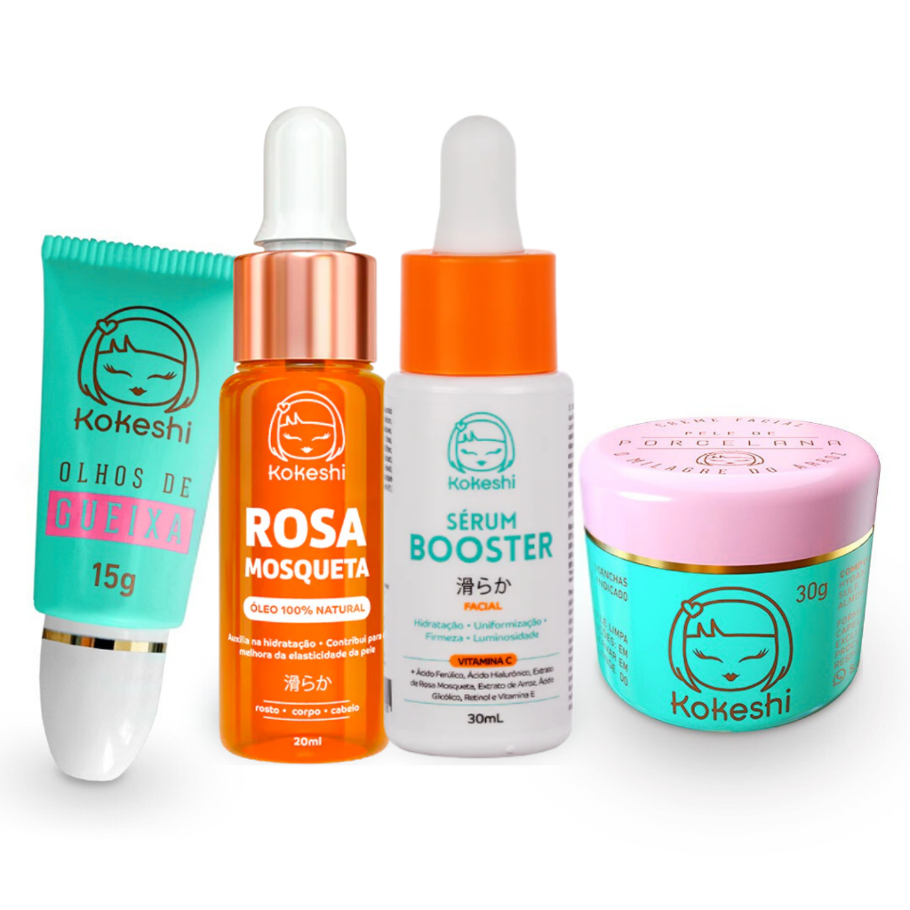 Kit 4 Renovadores Kokeshi Vitamina C Rosa Mosquesta Pele Porcelana Olhos de Gueixa em Oferta na Shopee