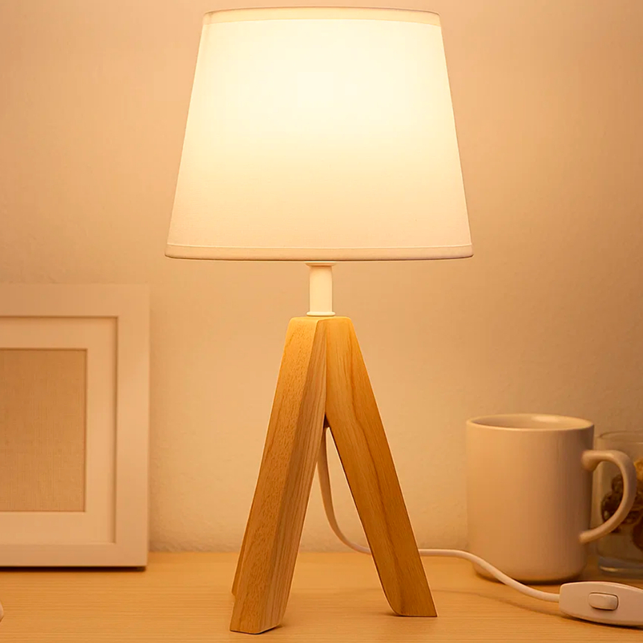 Abajur de Madeira Decorativo Elegante Lúminaria Escritório Quarto Mesa de Cabeceira Luxo