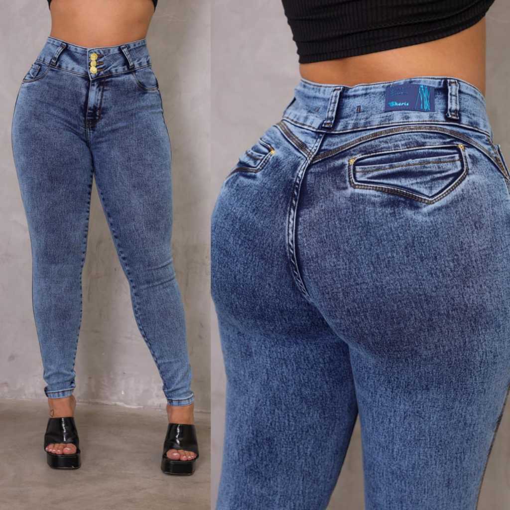 Calça Jeans Feminina Skinny Cós Alto Bolso Embutido Com Lycra 3 Botões em Oferta na Shopee