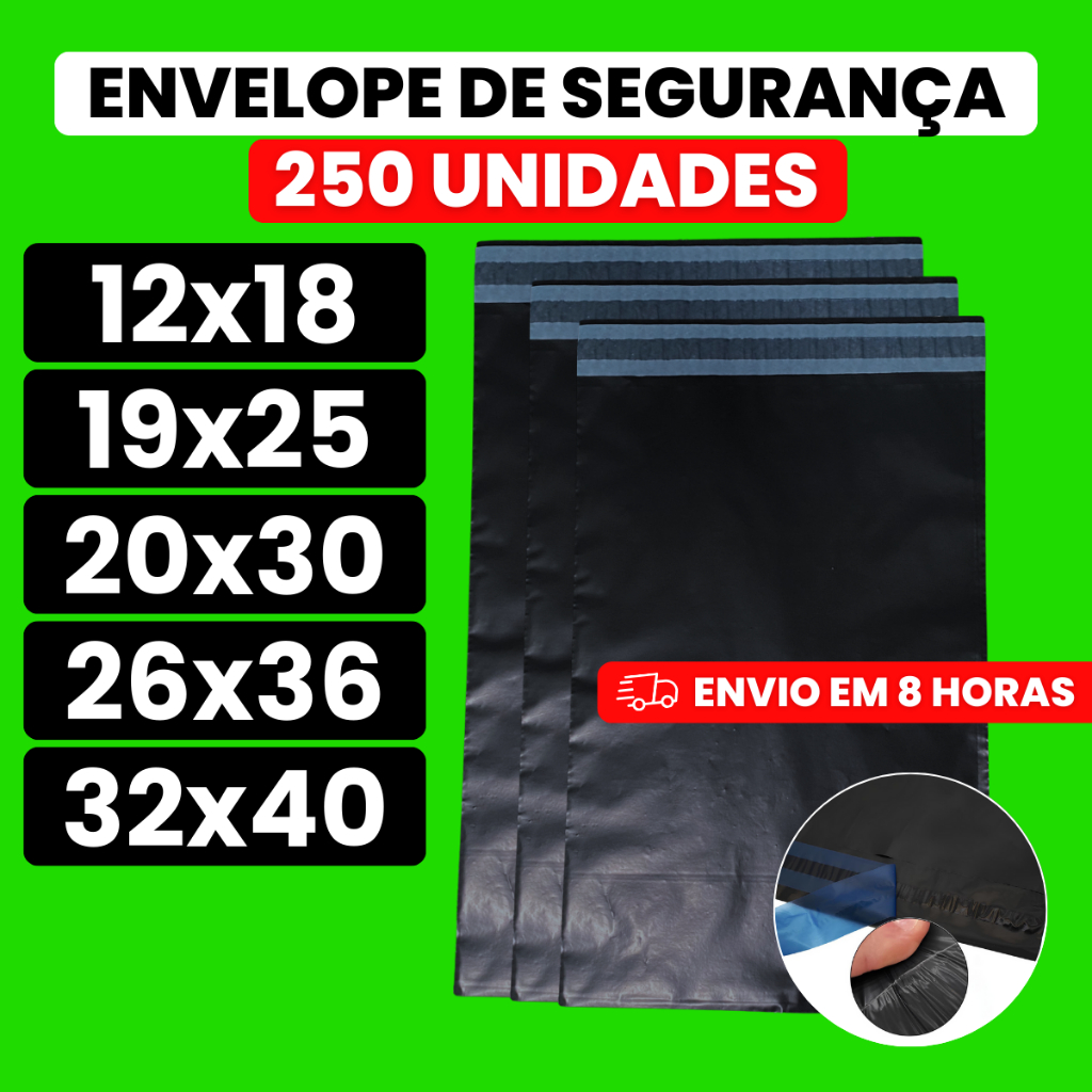 Kit 250un Envelope de Segurança com Lacre Inviolável, Material Resistente, Ideal para Encomendas!