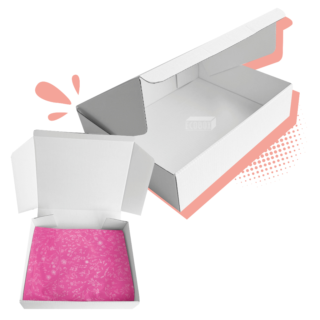 Kit Caixas de Papelão Branca 24x20x6cm E-Commerce Roupas Doces