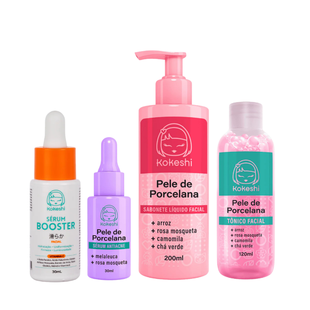 Kit Kokeshi Cuidado Completo Antiacne Vitamina C Limpeza Tonificação