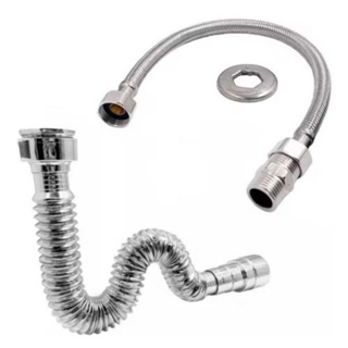 Kit 1 Sifão Sanfonado Flexível Cromado P/ Pia Cozinha Banheiro 1 Engate Trançado Inox 40cm ou 60 cm em Oferta na Shopee