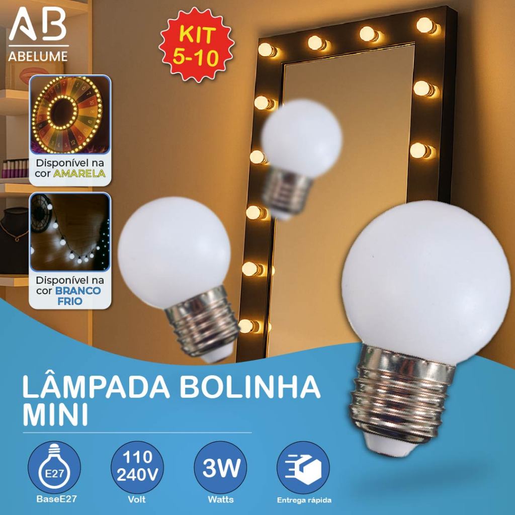 Kit 10 Lâmpadas Led Mini Bulbo Bolinha Luz Fria ou Quente 3W E27 110V-220V Bivolt em Oferta na Shopee