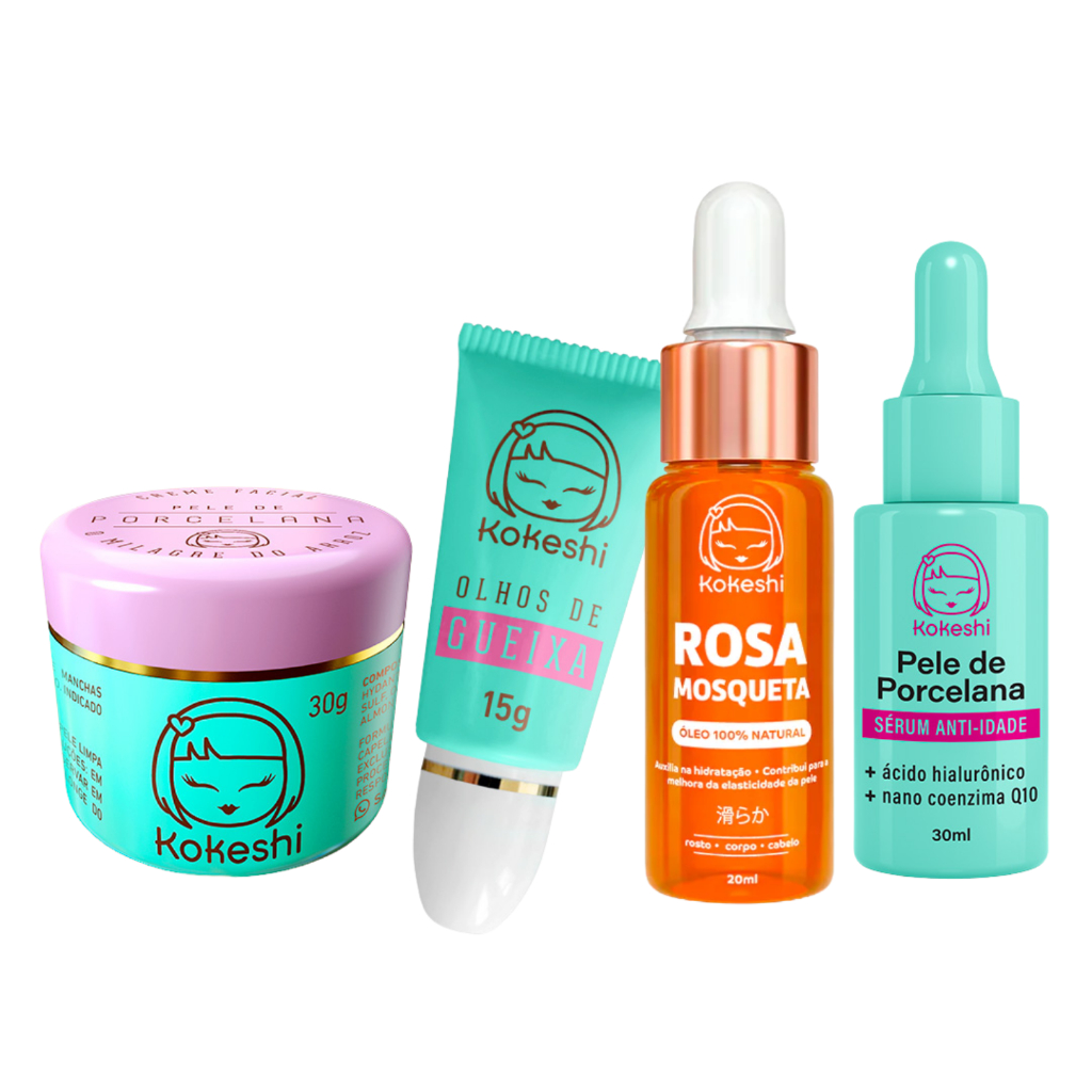Kit Rejuvenescimento Noturno Kokeshi Anti-idade Olhos Gueixa Sérum Creme e Rosa Mosqueta