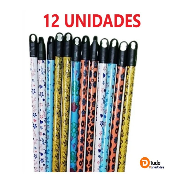 KIT 12 CABOS DE MADEIRA PLASTIFICADO PARA VASSOURAS E RODOS COM ROSCA E PENDURADOR