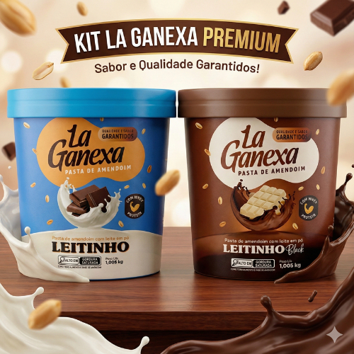 KIT 2KG La Ganexa Pasta de Amendoim Zero Açúcar Leitinho com Whey e Leitinho Black