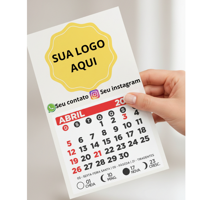 Calendário 2027 Personalizado com Ímã | Brinde | Lembrancinha festa / Brinde empresas