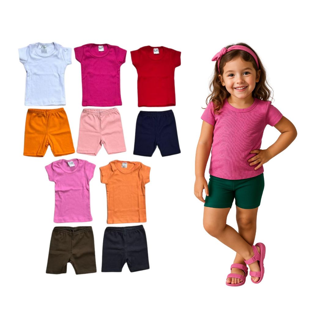 Kit 10 Peças 5 Blusas Canelada + 5 Bermudinha Ciclista Infantil Verão Menina Tamanho 1 ao 10 anos em Oferta na Shopee