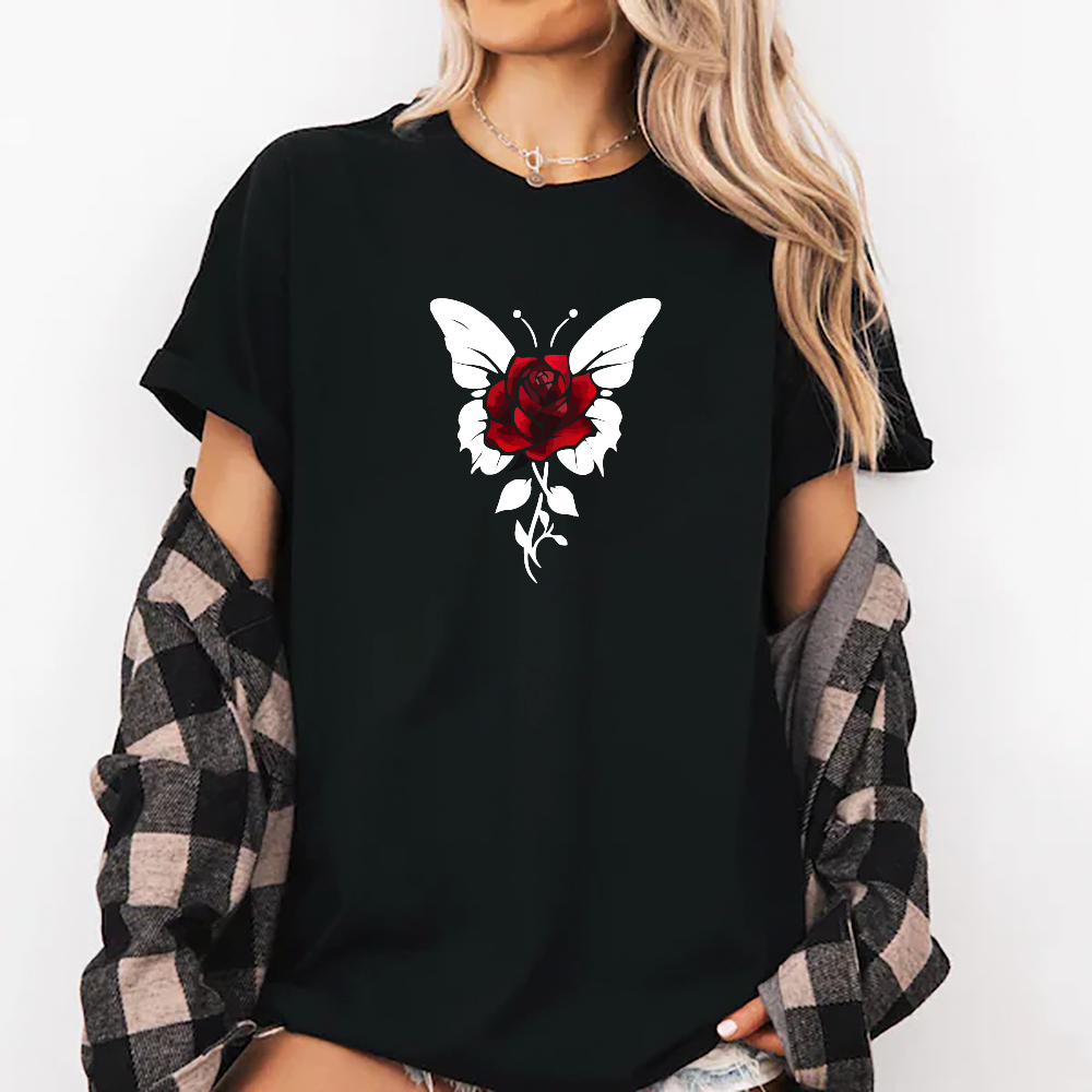 Camiseta Oversized Feminina Borboleta Rosa 100% Algodão Estilo Streetwear