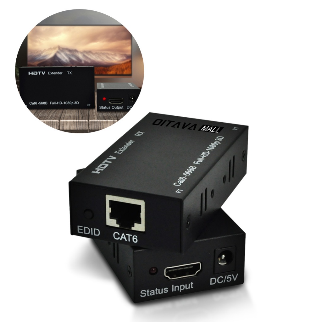 Extensor HDMI 1.4 Cat5e/Cat6 1080p Até 60m Transmissor e Receptor com Fonte em Oferta na Shopee
