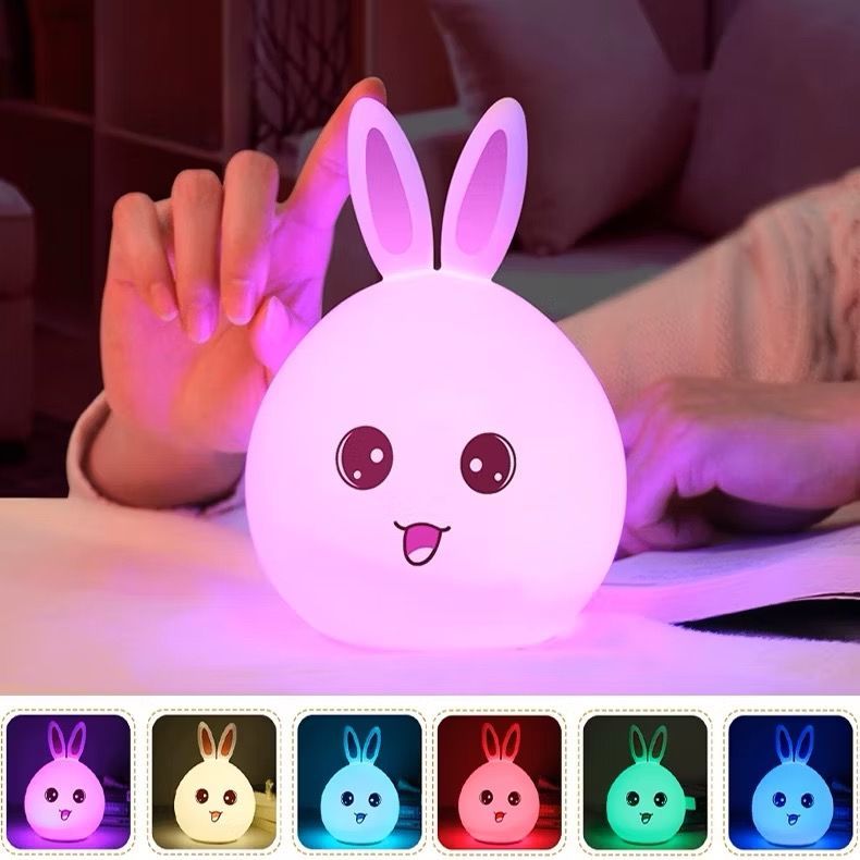 Luminária Coelho Silicone Sleep Night Light USB Luz Noturna Recarregável LUMINARIA