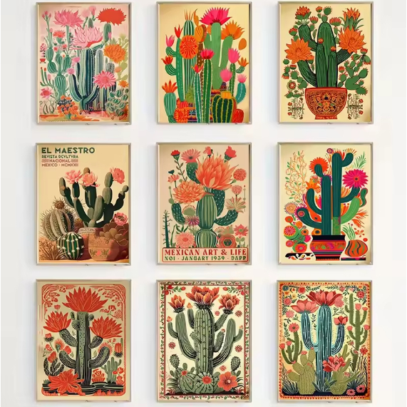 Kit 10 Quadros Decorativo Cactos Flores Mexicano em Oferta na Shopee