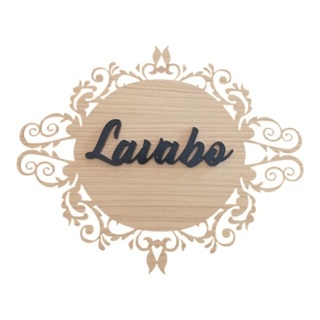 Placa De Porta Lavabo Em MDF Premium Amadeirado Com Preto em Oferta na Shopee