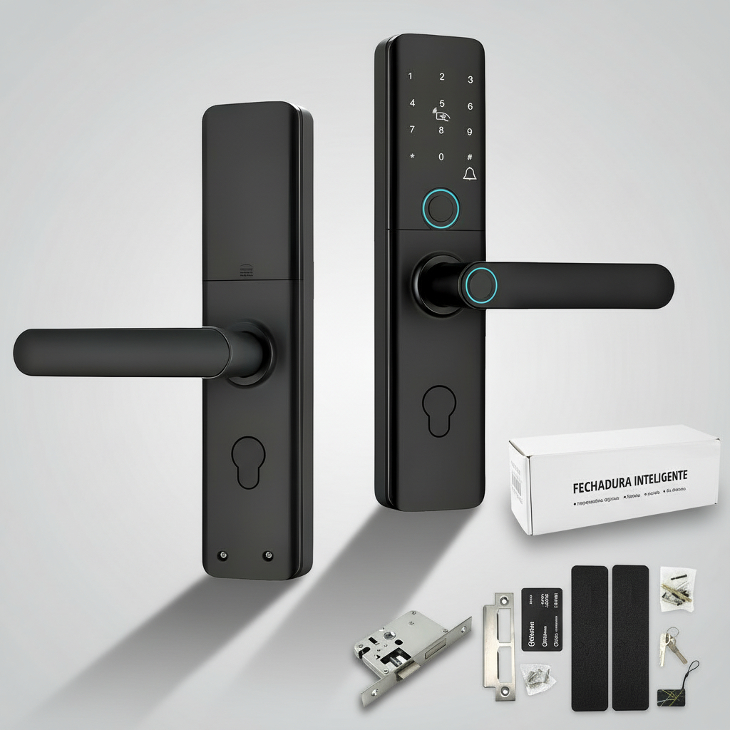 Fechadura Eletrônica Smart Door com Impressão Digital, Senha, Cartão NFC e Chave Mecânica