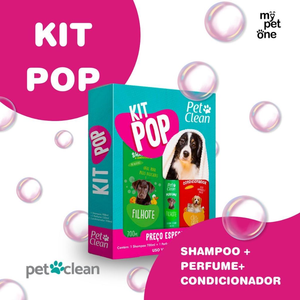 Kit Banho Cães e Gatos - 1 Shampoo + 1 Condicionador + 1 Perfume - Pet Clean em Oferta na Shopee
