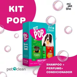 Kit Pop Pet Clean Shampoo + Perfume + Condicionador para Cães e Gatos - Kit Banho Completo