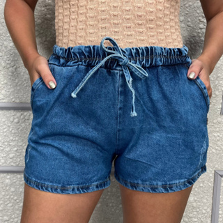 Shorts Jeans Feminino Marmorizado 100% Algodão Cós Elastico em Oferta na Shopee