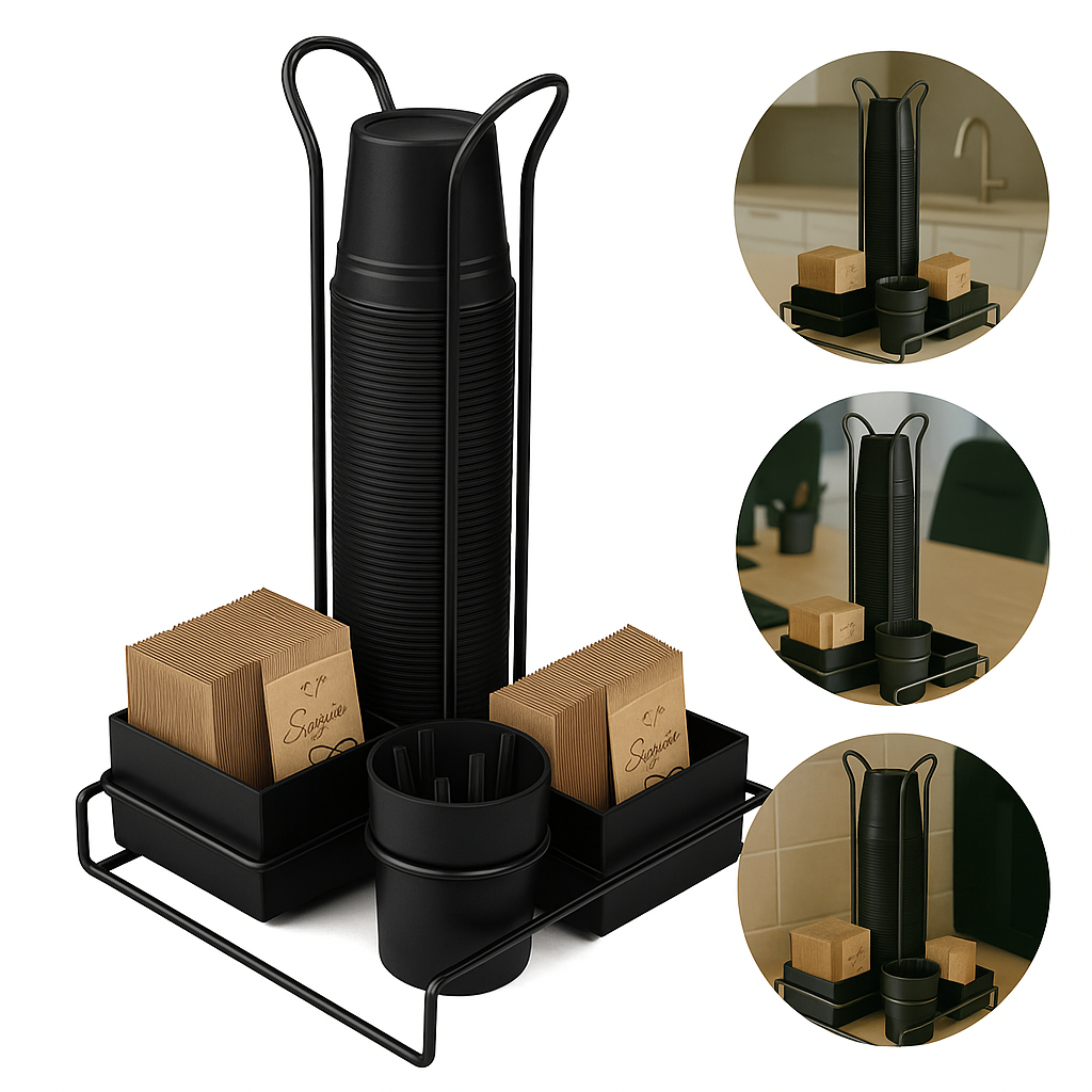 Suporte Para Copos Descartáveis 50ml 80ml Café Chá Porta Colherzinha Sachê Açúcar Preto  - Stolf