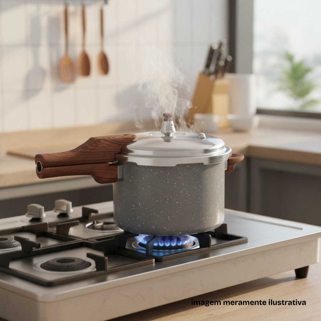 Imagem Panela de Pressão fundo de Indução 4,2 Litros Revestimento de Cerâmica, Fechamento Externo 4 Valvulas de Segurança