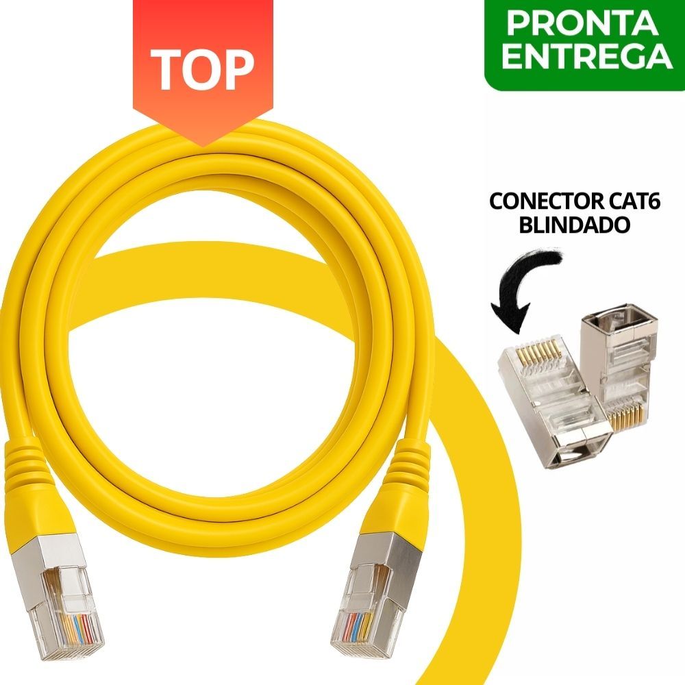 Cabo de Rede CAT6 Alta Velocidade Amarelo Gigabit 5M 10M 15M 20M 25M 30M