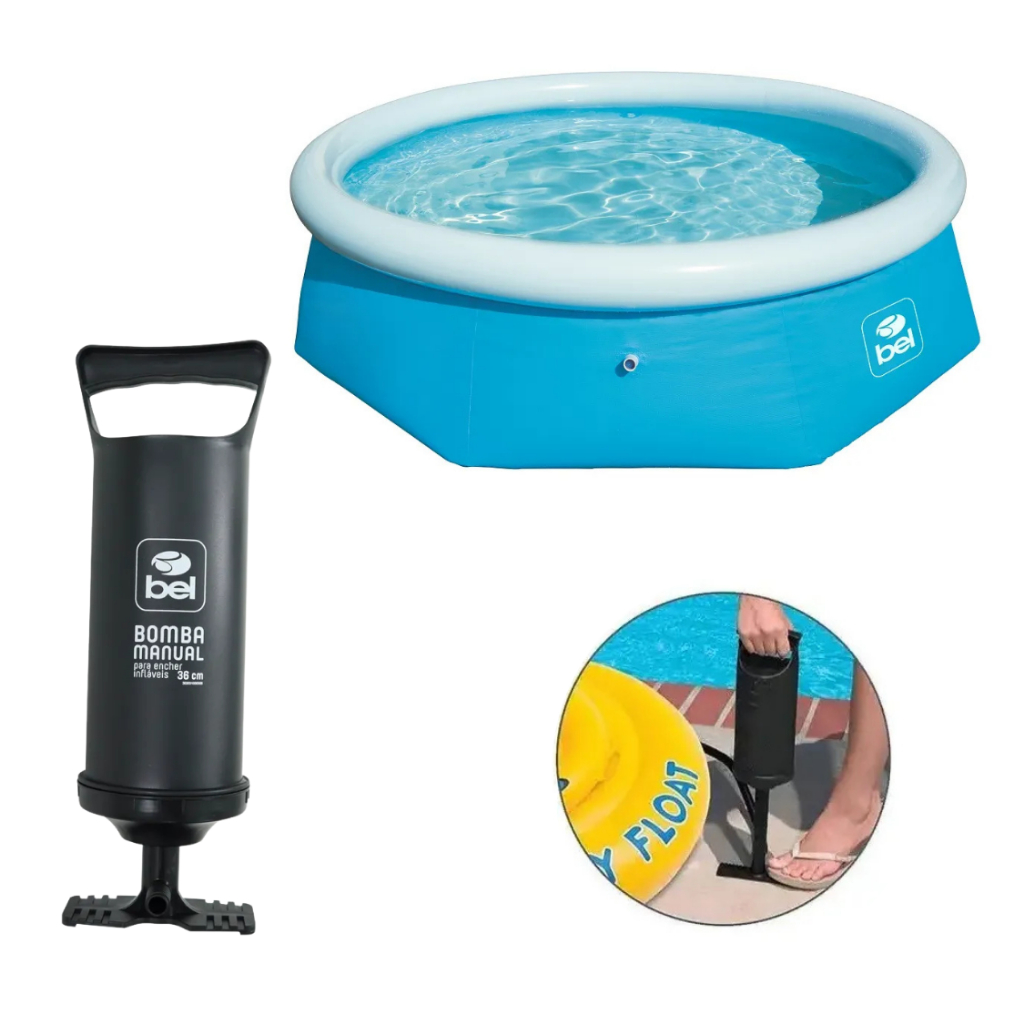 Piscina Inflável 2.700L + Bomba Manual 30cm Belfix – Verão, Lazer e Diversão