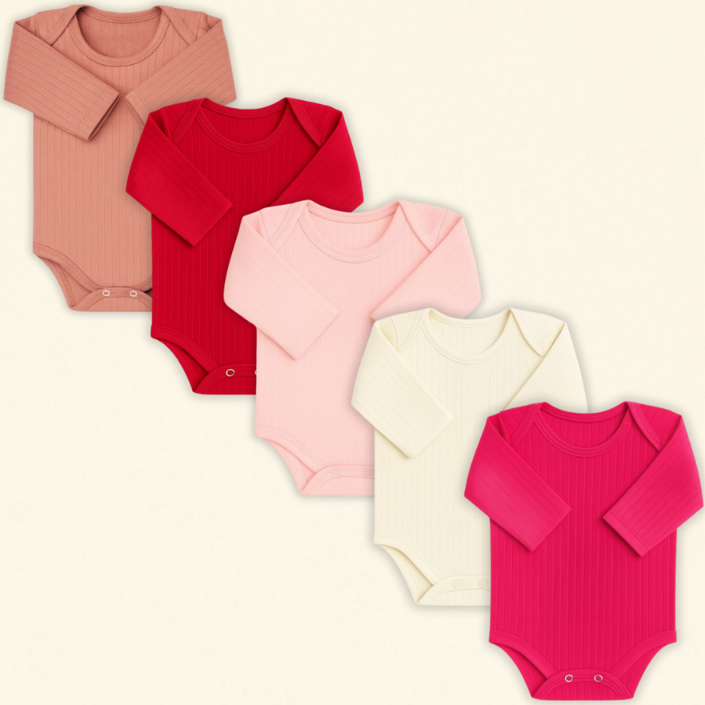 Kit 5 Peças Body Bebe LISO MANGA LONGA CANELADO 100% Algodão Menina em Oferta na Shopee