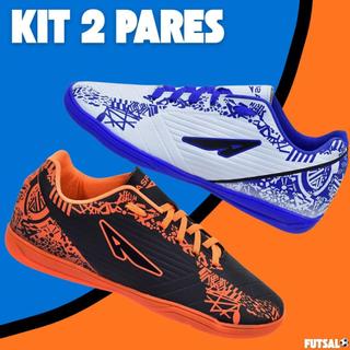 Kit 2 Chuteira Futsal Futebol Quadra Masculino Colada e Costurada Leve Macio Original Antiderrapante