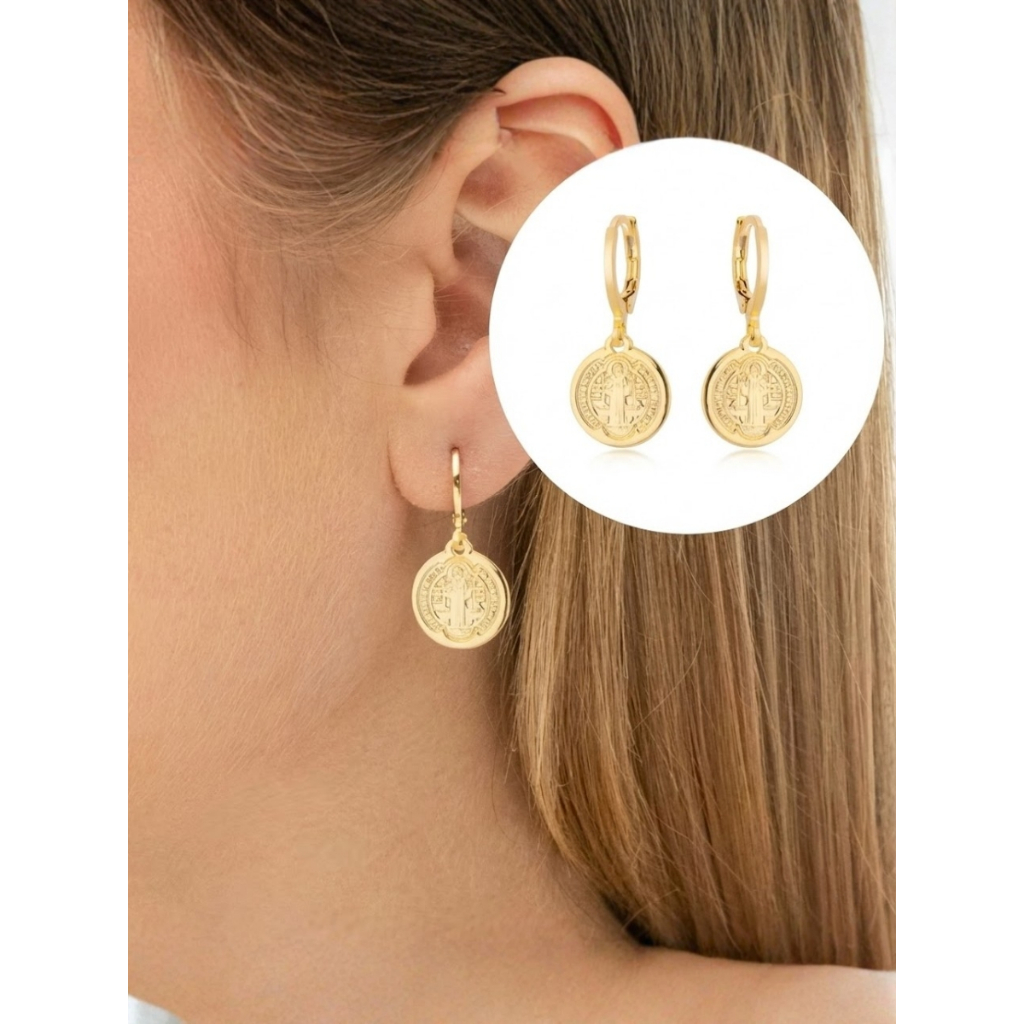 | SEMI JOIA | Brincos Argola São Bento Delicada Banhado a Ouro 18k Anti Alérgico Acessórios Feminino