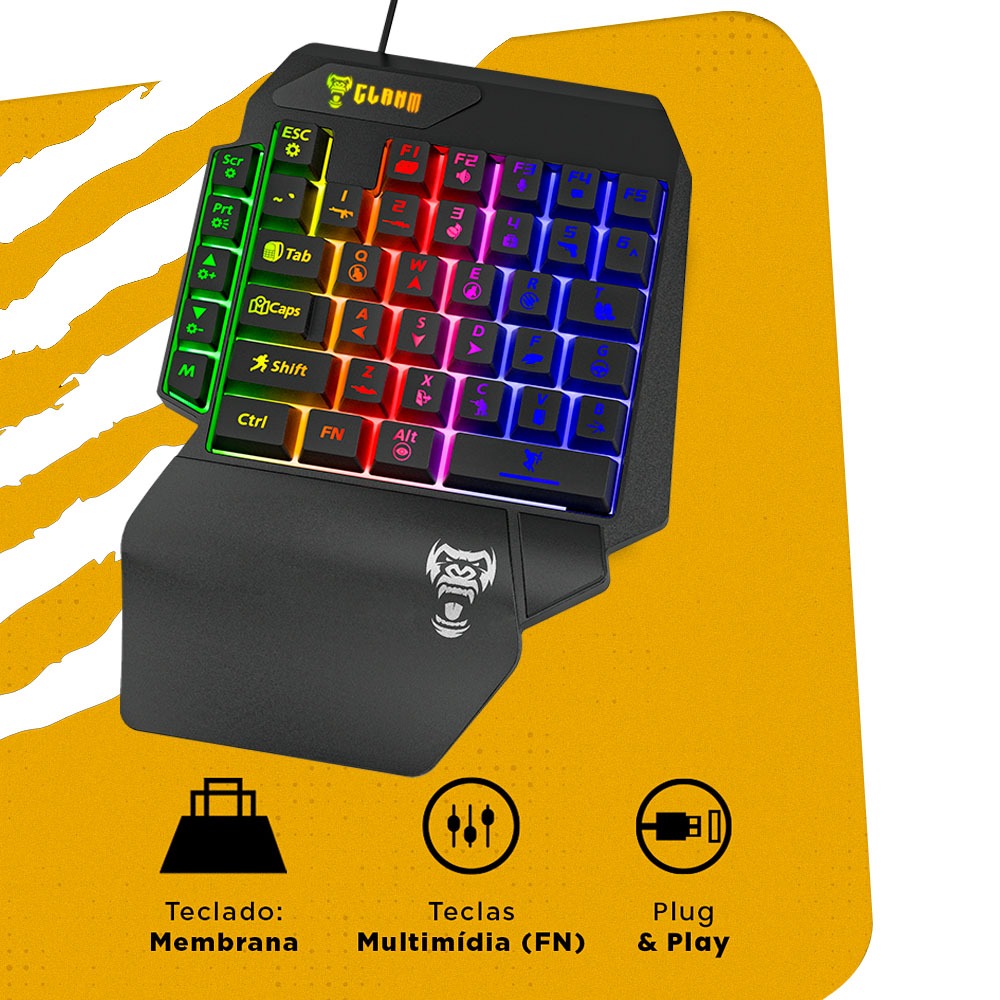 Teclado Gamer 35% 40 Teclas LED RGB Membrana para Game USB