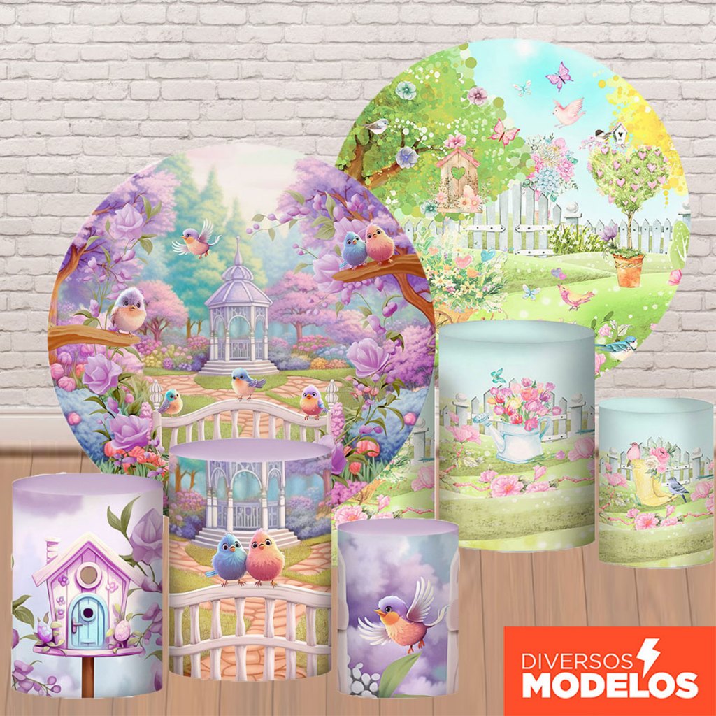 Painel de Festa Jardim Redondo e Capa de Cilindro Decoração Jardim Em Tecido Veste Fácil em Oferta na Shopee