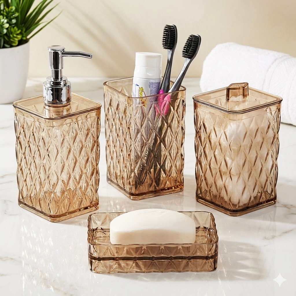 Kit De Banheiro Lavabo Glamour Ambar Plasútil Utilidades Decoração Organiza em Oferta na Shopee