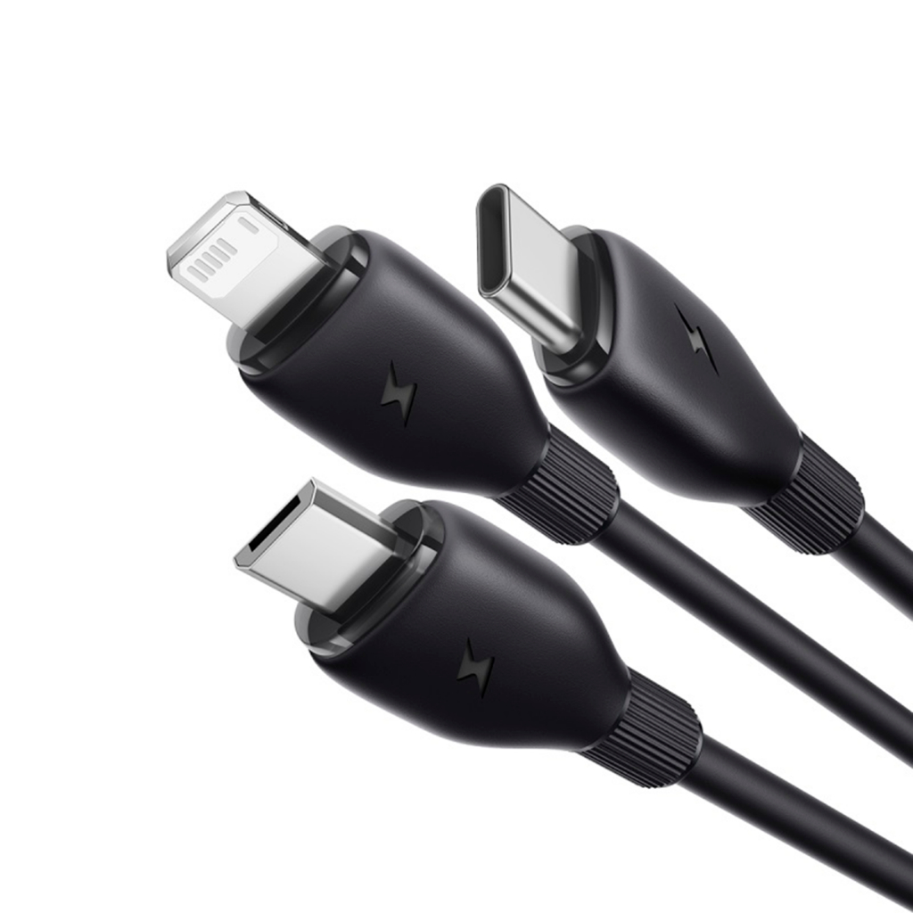 Cabo Baseus Ultra-Fast 3 em 1 USB-A p/ Micro + Lightning + USB-C 3.5A 1.3m Carregamento Rápido