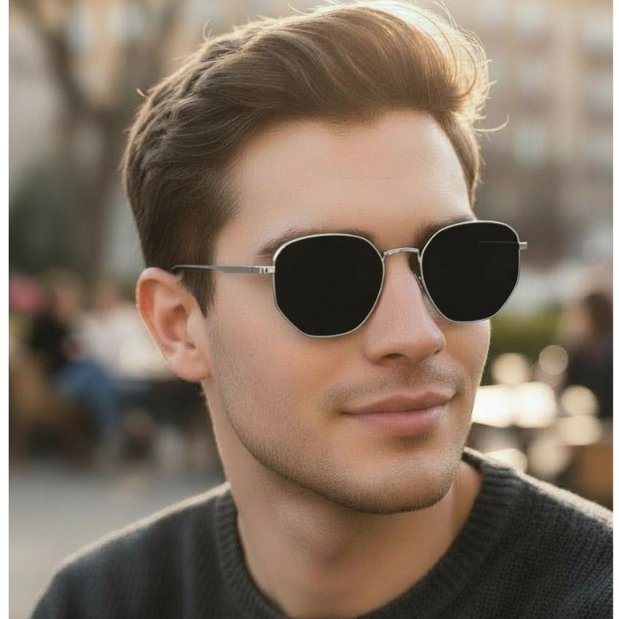 OCULOS DE SOL HEXAGONAL METAL LENTE POLARIZADO UV 400 — imagem 2 de 2