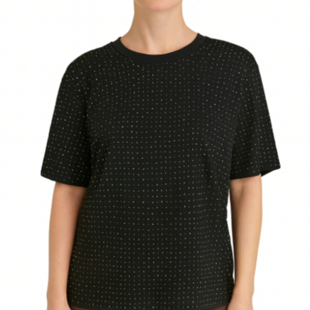 CAMISETA FÊNIX PRETA COM PEDRARIA EM PRATA, PINK E DOURADA #MODACOMBRILHO #PEDRARIA