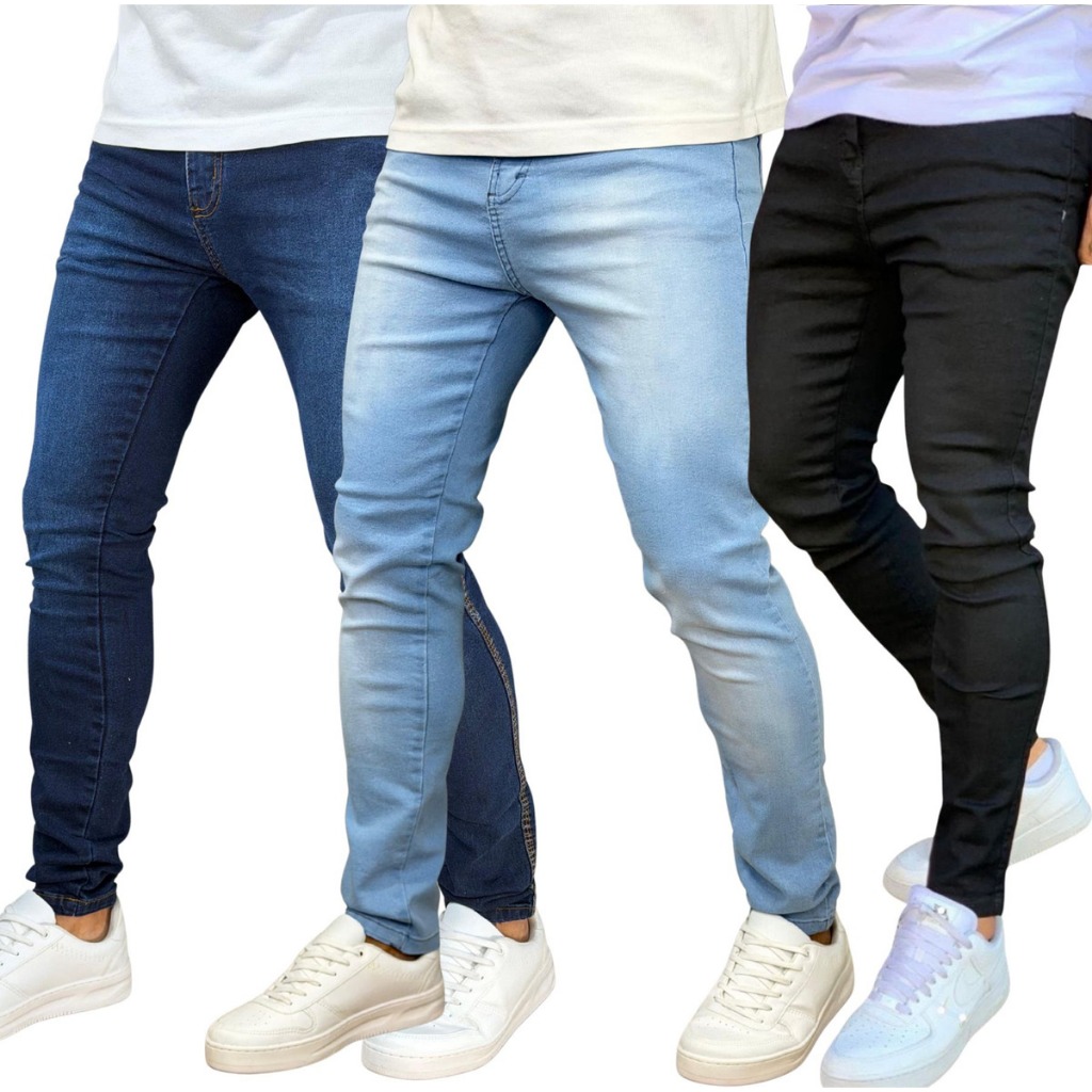 Kit 3 Calça Jeans Skinny Masculina Com Lycra Estica Muito Nf super promoção