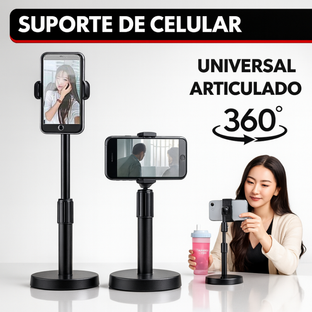 Suporte de Celular Para Mesa Articulado Universal Dobravel Flexível Telefone Ajustável 360° Portátil Gravação de Videos