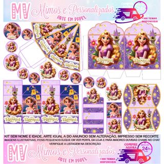 KIT FESTA ANIVERSÁRIO ENROLADOS RAPUNZEL 95 OU 190 ITENS PERSONALIZADOS PEGUE E MONTE em Oferta na Shopee