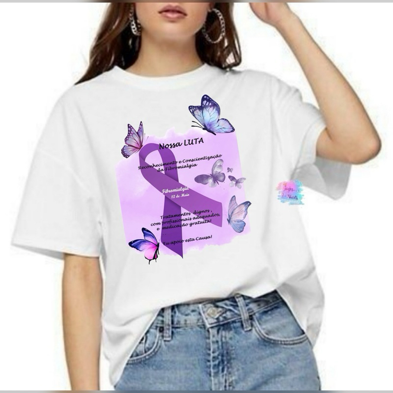Camiseta Unissex Fibromialgia/Campanha Sobre a em Oferta na Shopee