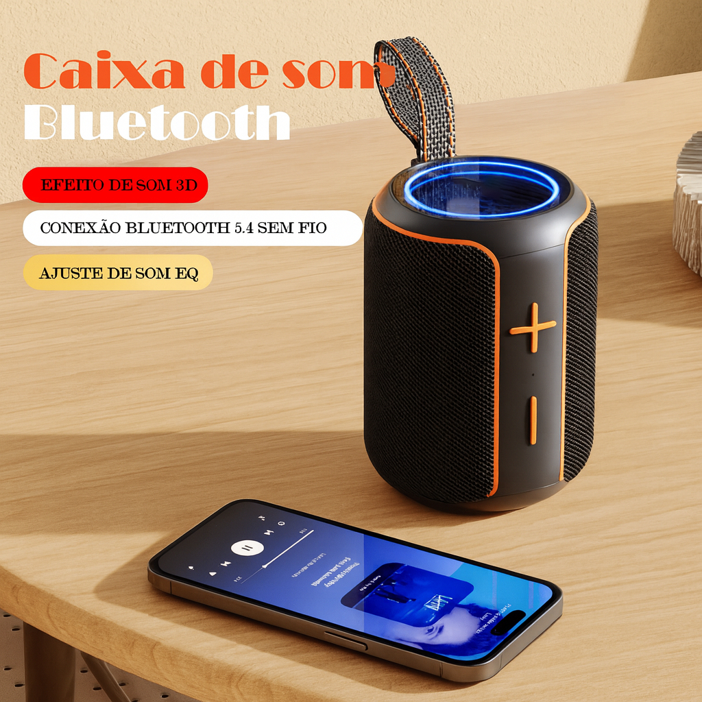 Caixa de som Bluetooth Sem Fio Com RGB LED TWS 10W Portátil Mini Para Notebook/Telefone/Tablet