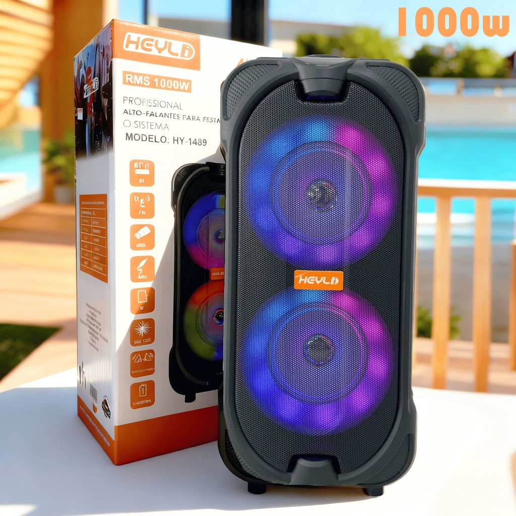Caixa de Som Bluetooth Portátil Potente LED RGB TWS FM C/microfone 1000W para Festa Viagem Praia em Oferta na Shopee