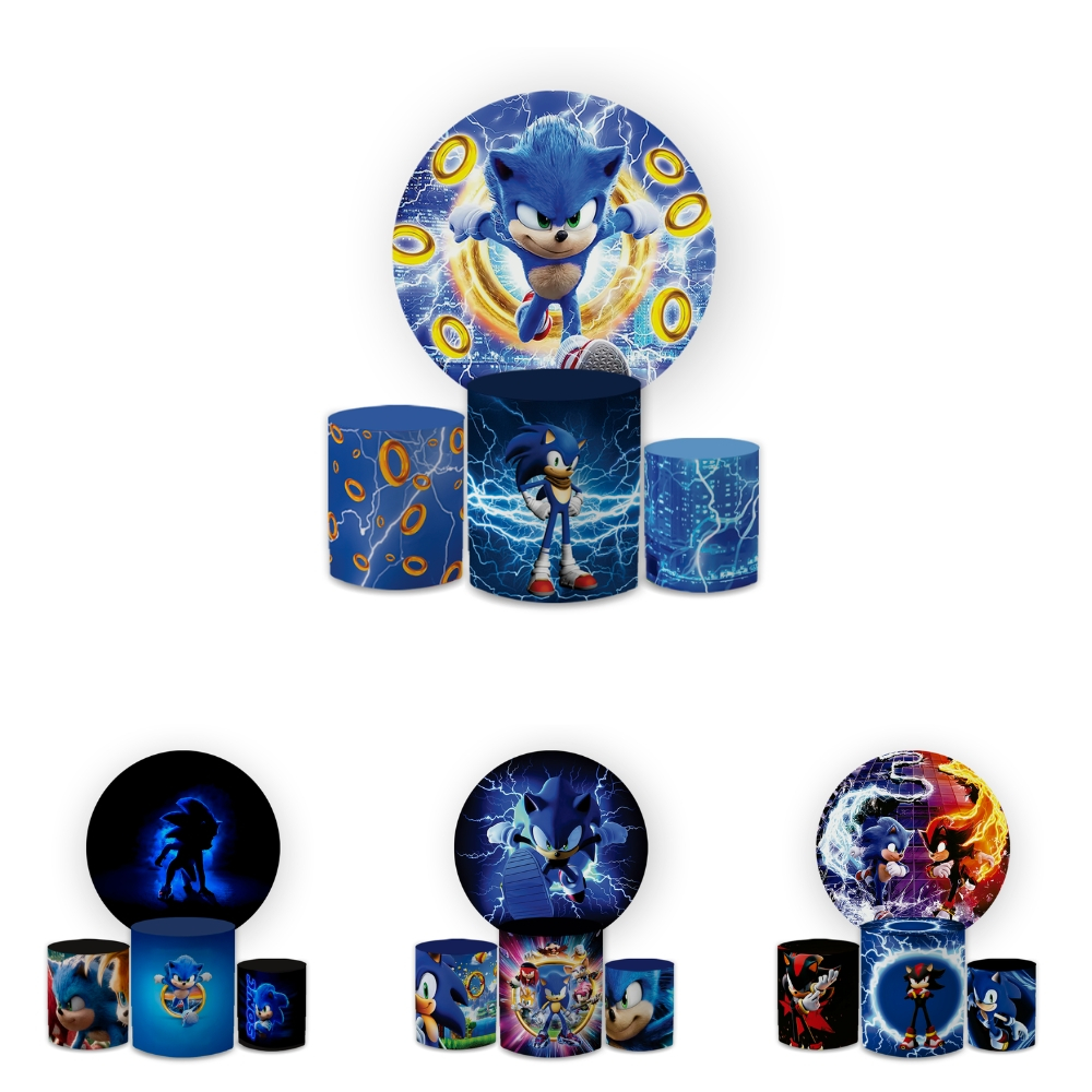 Kit Capas Festiva Painel Cilindros Decoração Sonic Aniversario Infantil Lançamento Bibi Paineis