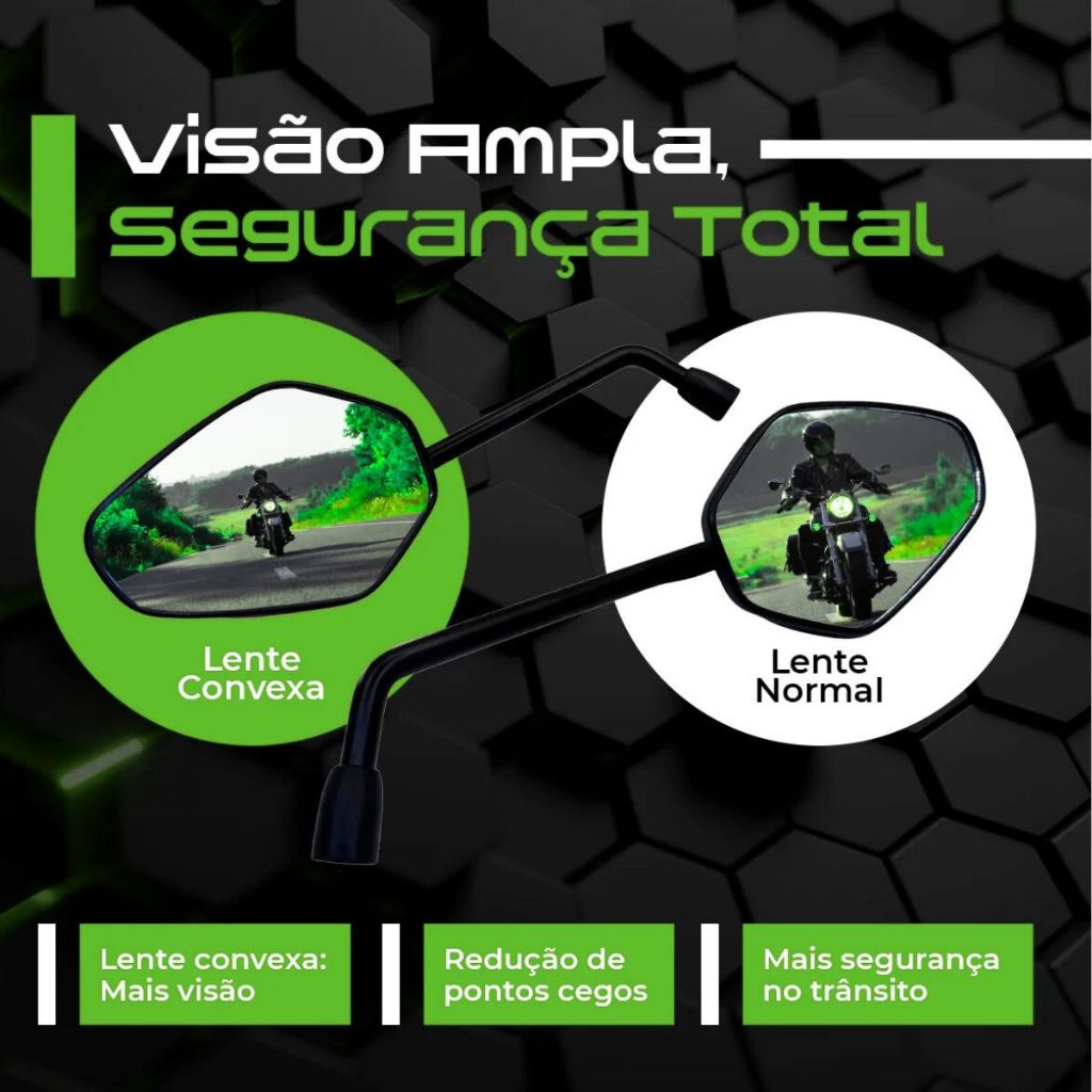 Par Retrovisor Para Moto Modelo Bmw F800 Lente Convexa Com Rosca Honda Haste Fixa Longa — imagem 2 de 2