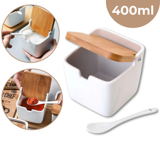 Porta Saleiro Com Tampa Bambu Condimento Tempero De Mesa Cozinha Porcelana em Oferta na Shopee