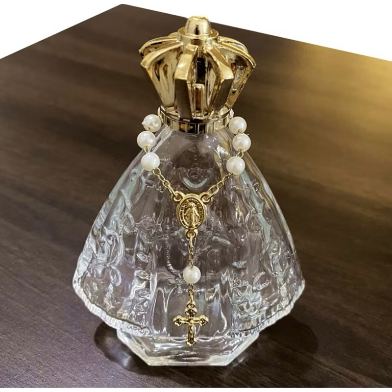 Kit Frascos de plastico Sra Aparecida 75ml + Mini Terços - Lembrancinhas Religiosas